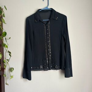 Elie Tahari Studded Embellished Textured Silk Blend Blouse size Medium